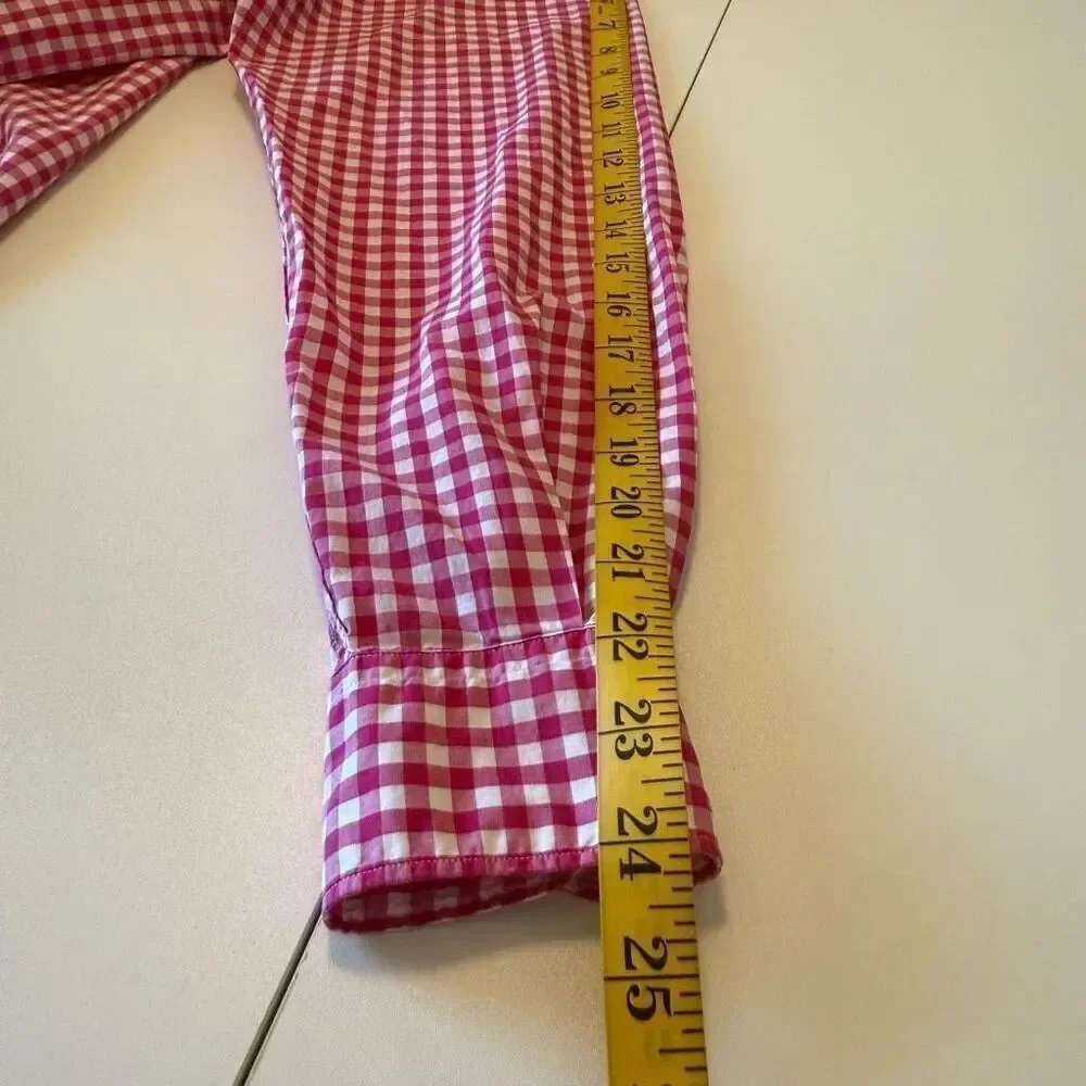 Faconnable Classic Pink & White Checked Long Slv Blouse Sz L
